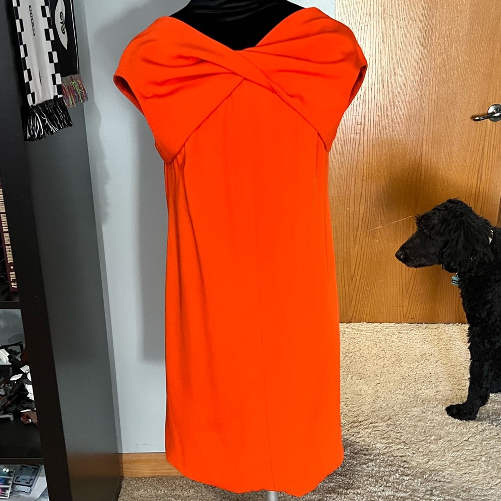 Unique Vintage Beauty! 1960s Maisonette Twist Neckline Sheath Dress in Orange
